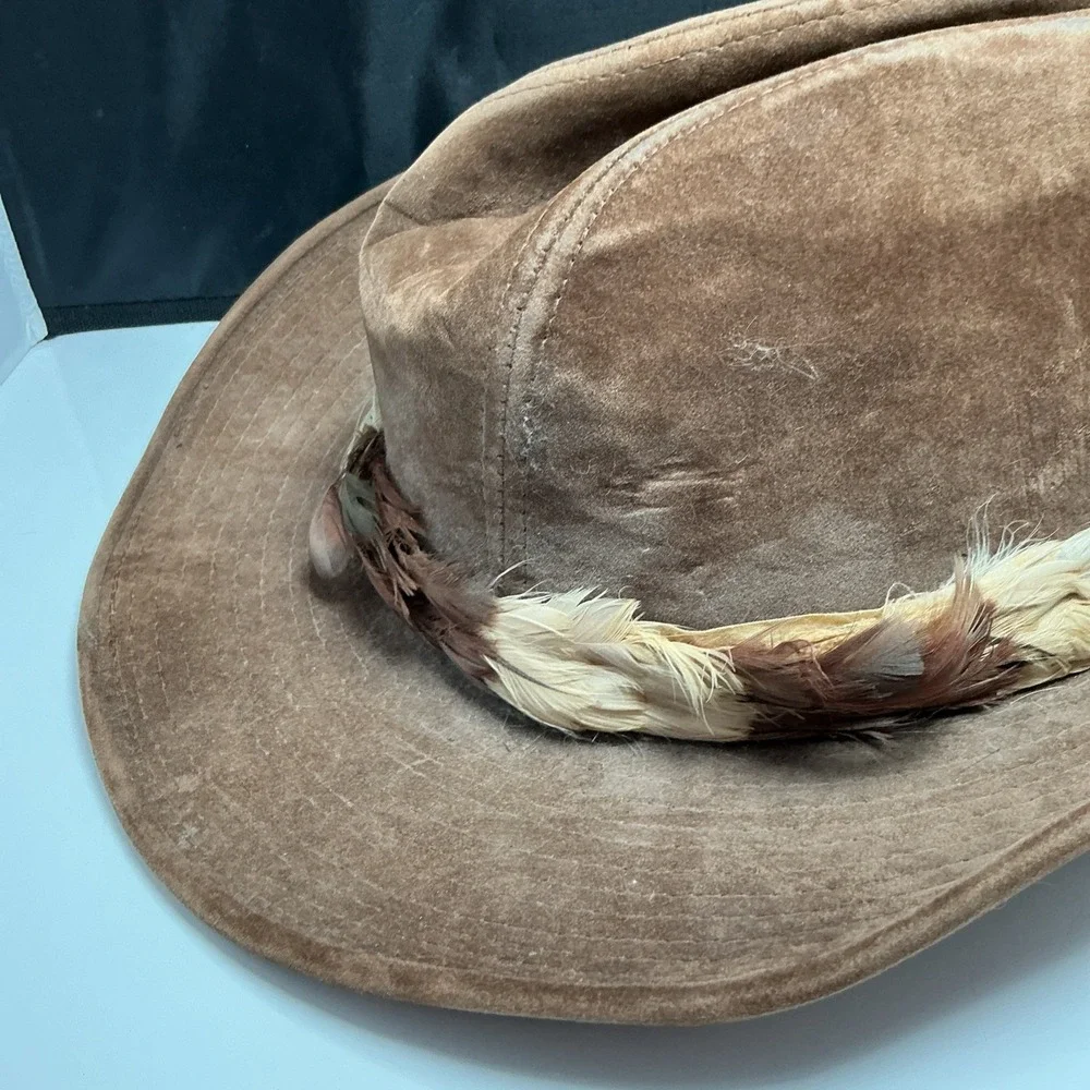 Vintage Longhorn by YA XL Cowboy Hat Distressed Brown Cotton Rayon Feather Band